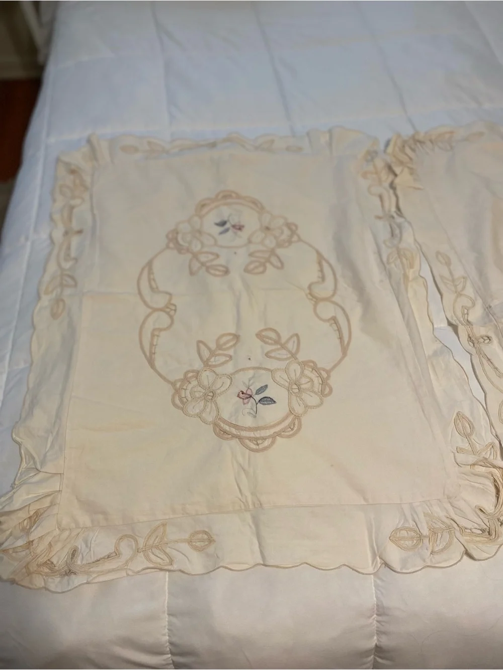 Set of 2 Pillow Covers/Cases Ruffles Embroidered Cottage Core Shabby Chic Dainty